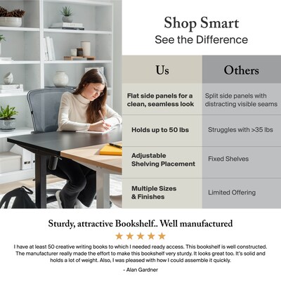 Bush Furniture Cabot 66"H 5-Shelf Bookcase with Adjustable Shelves, Espresso Oak (WC31866)