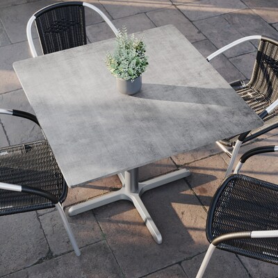 Flash Furniture Acadia Square Wooden Dining Table with X-Base, 36"D x 36"W, Gray Faux Concrete/Silver Base (STSQ36CGT3030S)