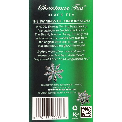 Twinings Christmas Tea Caffeinated Black Tea Bags, 20/Box (F06301)
