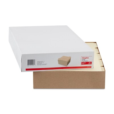 Staples® File Folders, 1/5 Cut, Legal Size, Manila, 100/Box (TR163378)