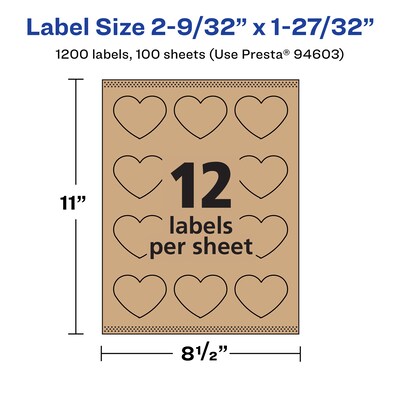 Avery Laser/Inkjet Decorative Edge Multipurpose Labels, 2-9/32" x 1-27/32", Kraft Brown, 1200 Labels/Box ( 94603)