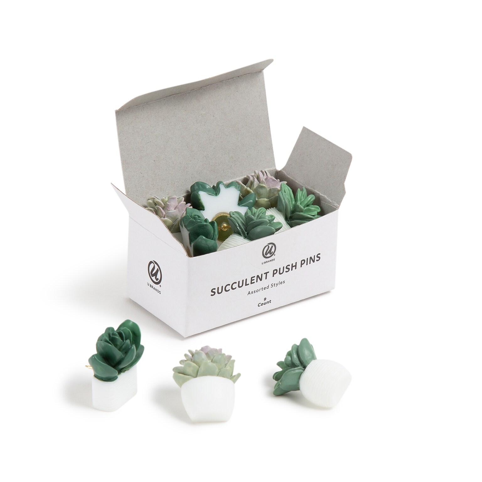 U Brands Succulent Push Pins, Assorted Colors, 9/Pack (3616U06-24)