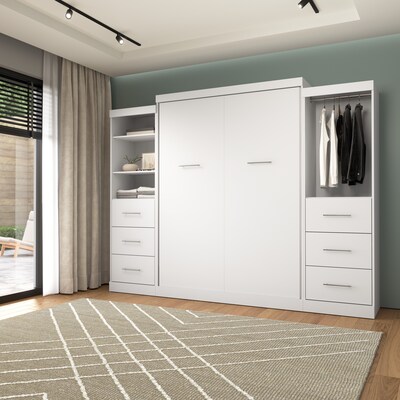 Bestar Nebula Queen Murphy Bed and 2 Closet Organizers with Drawers (115W), White (25983-000017)