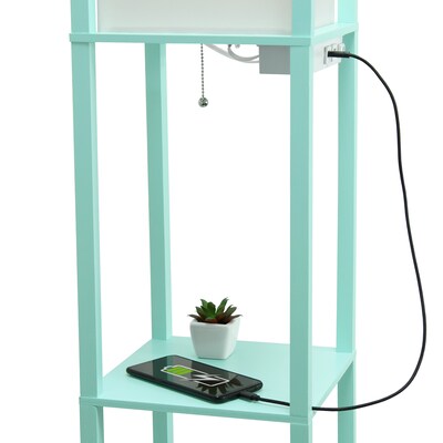 Simple Designs Etagere Organizer 62.5" Floor Lamp with Rectangular Shade, Aqua (LF1037-AQU-CCLB)