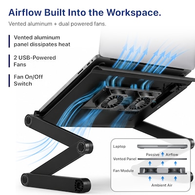 Uncaged Ergonomics WorkEZ Cool 16" Laptop Cooling Stand with 2 Fans, 3 USB Ports, Black (WECB)