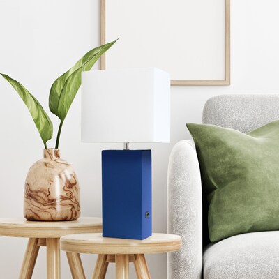 Lalia Home Lexington 21" Modern Bedside Table Lamp, White Rectangular Fabric Shade, Feit LED Bulb, Blue (LHT-3012-BL-LB)