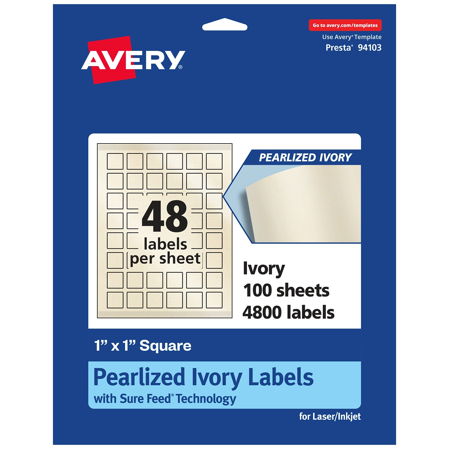 Avery Pearlized Ivory Square Multipurpose Labels, 1 x 1, Ivory, 4800/Box (94103)