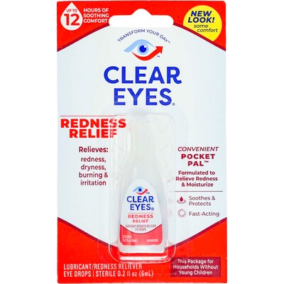 Clear Eyes Redness Relief Eye Drops, 0.1 oz Bottle, 4 Bottles/Box, 18 Boxes/Carton