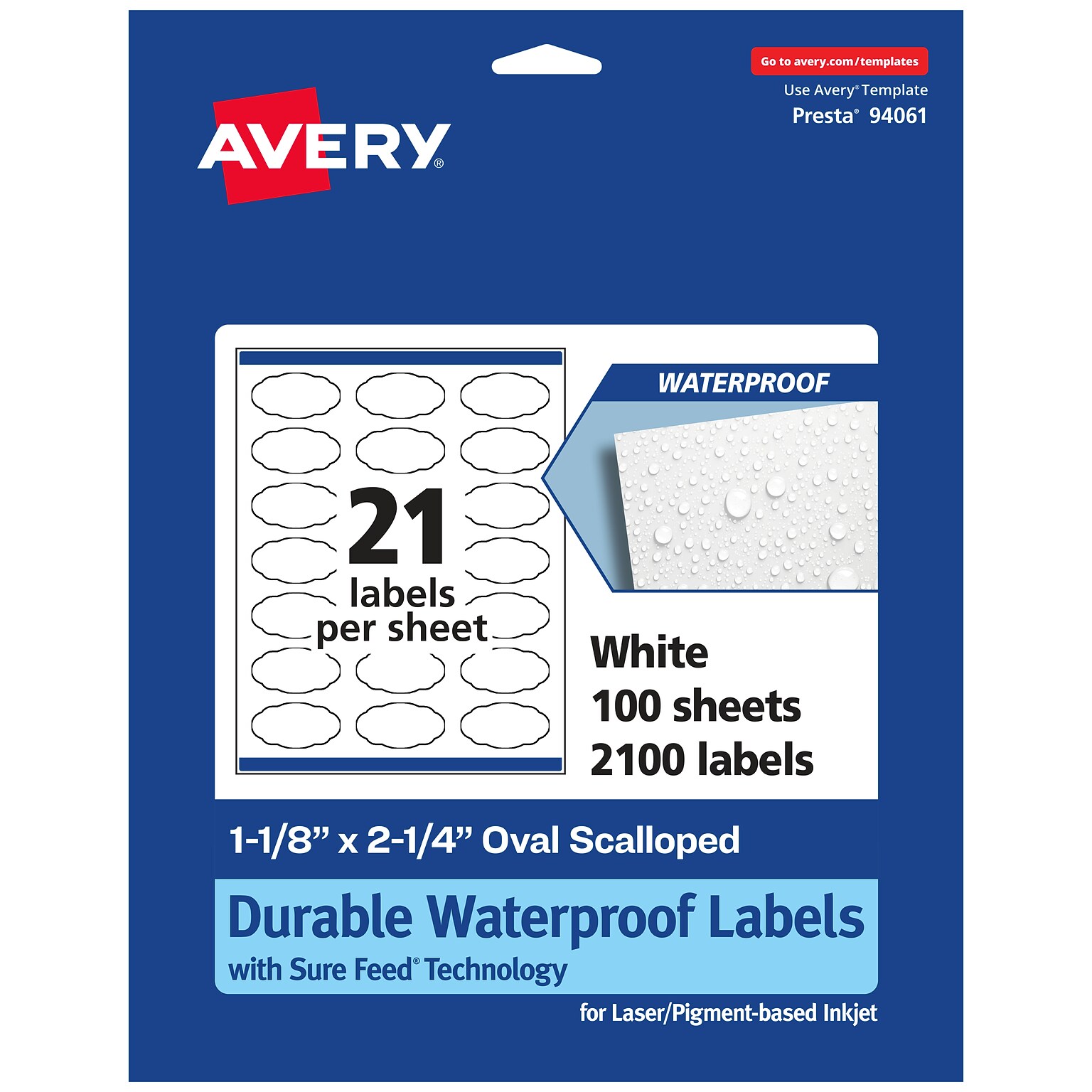 Avery Laser/Inkjet Decorative Edge Waterproof Multipurpose Labels, 2.25  x 1.125, White, 2100/Box (94061)