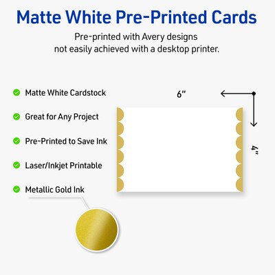 Avery Pre-Printed Gold Edge Dots Design Matte Blank Card, White, 20/Pack (S00-DK4)