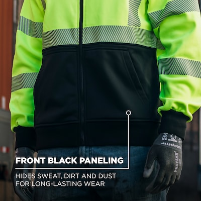 GloWear 8318BK High Visibility Long Sleeve Black Bottom Hooded Zip-Up Sweatshirt, ANSI Type R Class 3, Lime, 4XL (23068)