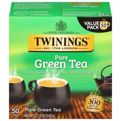 Twinings Pure Green Tea Bags, 3.53 oz, 50/Box (TNA82224)