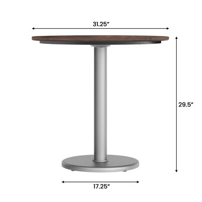 Flash Furniture Acadia 31.25" Round Wooden Dining Table with Round Base, Dark Brown/Silver Base (STRD31WBRTR18S)