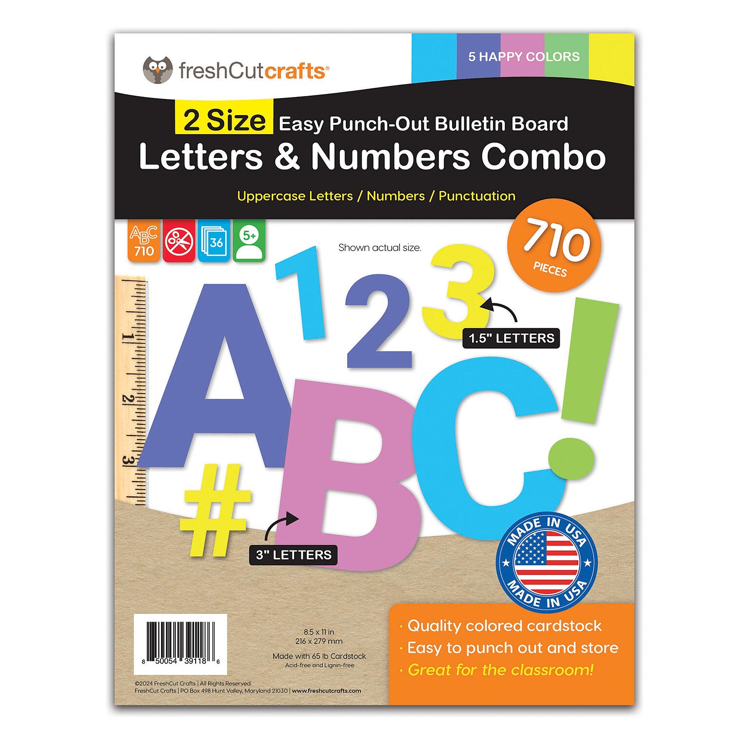 FreshCut Crafts Bulletin Board Letters & Numbers, Happy Colors, 1.5in & 3in, 710 Pieces (FCC850054391186)