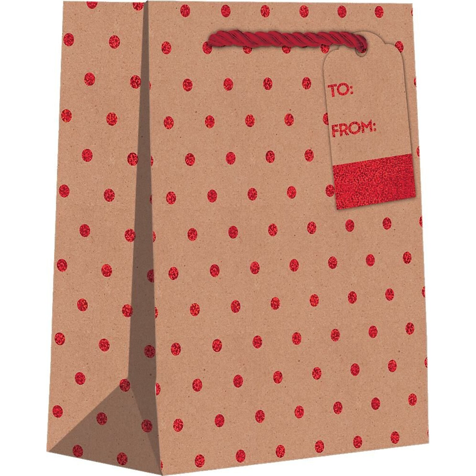 JAM Paper Red Dots on Kraft Medium Gift Bags, 120/pack (526BXMT6501)