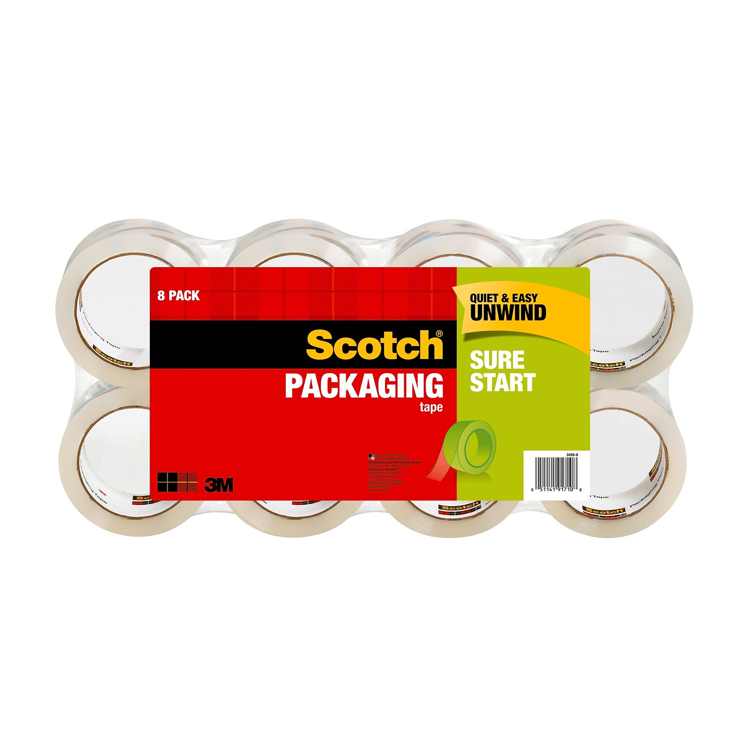 Scotch Sure Start Shipping Packing Tape, 1.88" x 54.6 yds., Clear, 8