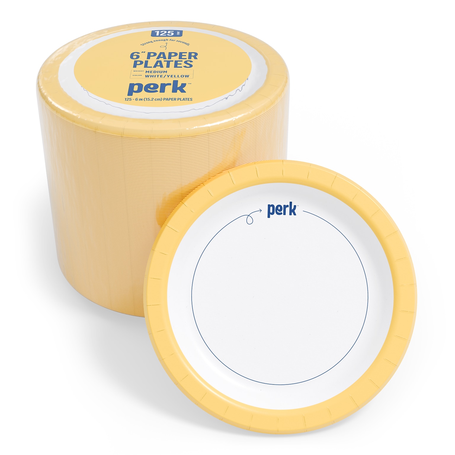 Perk™ Medium-Weight Paper Plates, 6, Yellow/White, 125/Pack (PK54328)