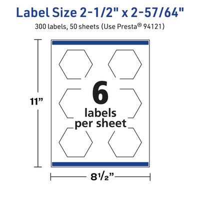 Avery TrueBlock Laser/Inkjet Decorative Edge Multipurpose Labels, 2-1/2" x 2-57/64", White, 300/Box (94121)