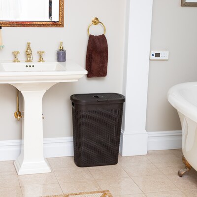 Mind Reader 10.57-Gallon Laundry Hamper with Lid, Plastic, Brown (40HAMP-BRN)