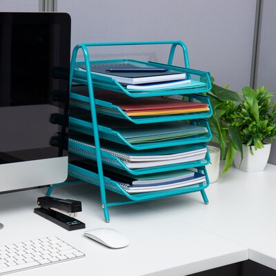Mind Reader Network Collection Stackable Front Loading Letter Tray, Turquoise Metal (5TPAPER-TUR)