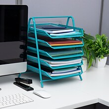 Mind Reader Network Collection Stackable Front Loading Letter Tray, Turquoise Metal (5TPAPER-TUR)