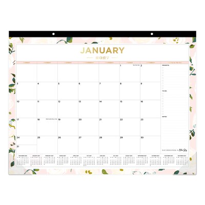 2027 Blue Sky Day Designer Coming Up Roses Blush 22 x 17 Monthly Desk Pad Calendar (138198-27)