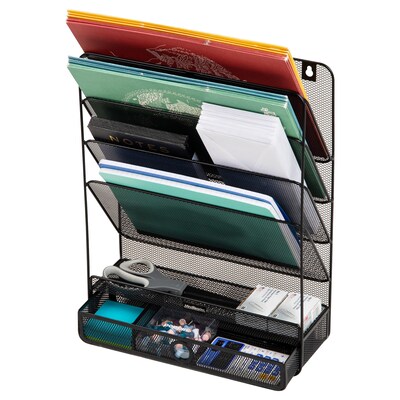 Mind Reader 4-Pocket Metal Wall Mount File Storage Desk Organizer, Black (MAGROUND-BLK)