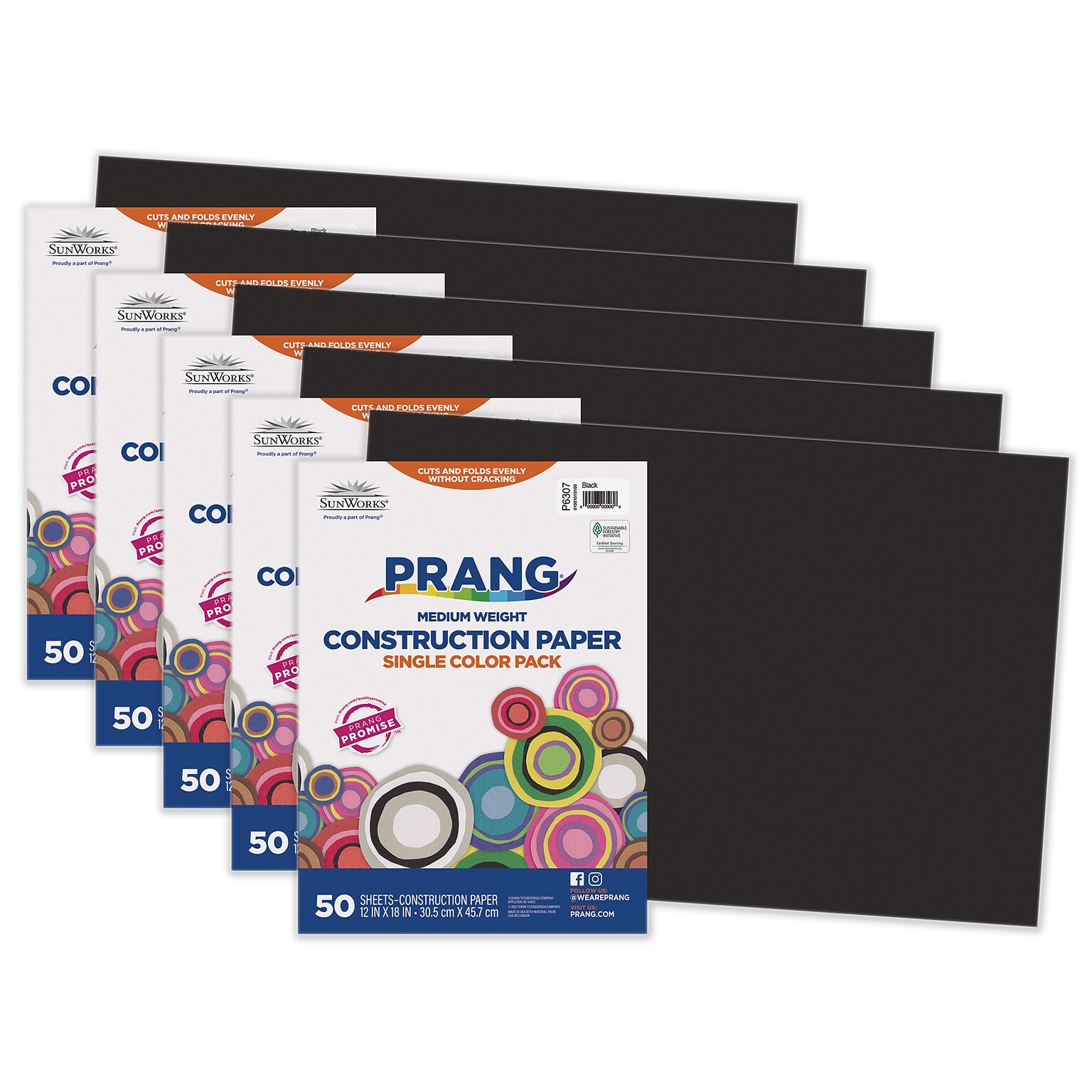 Prang 12 x 18 Construction Paper, Black, 50 Sheets/Pack, 5 Packs/Bundle (PAC6307-5)