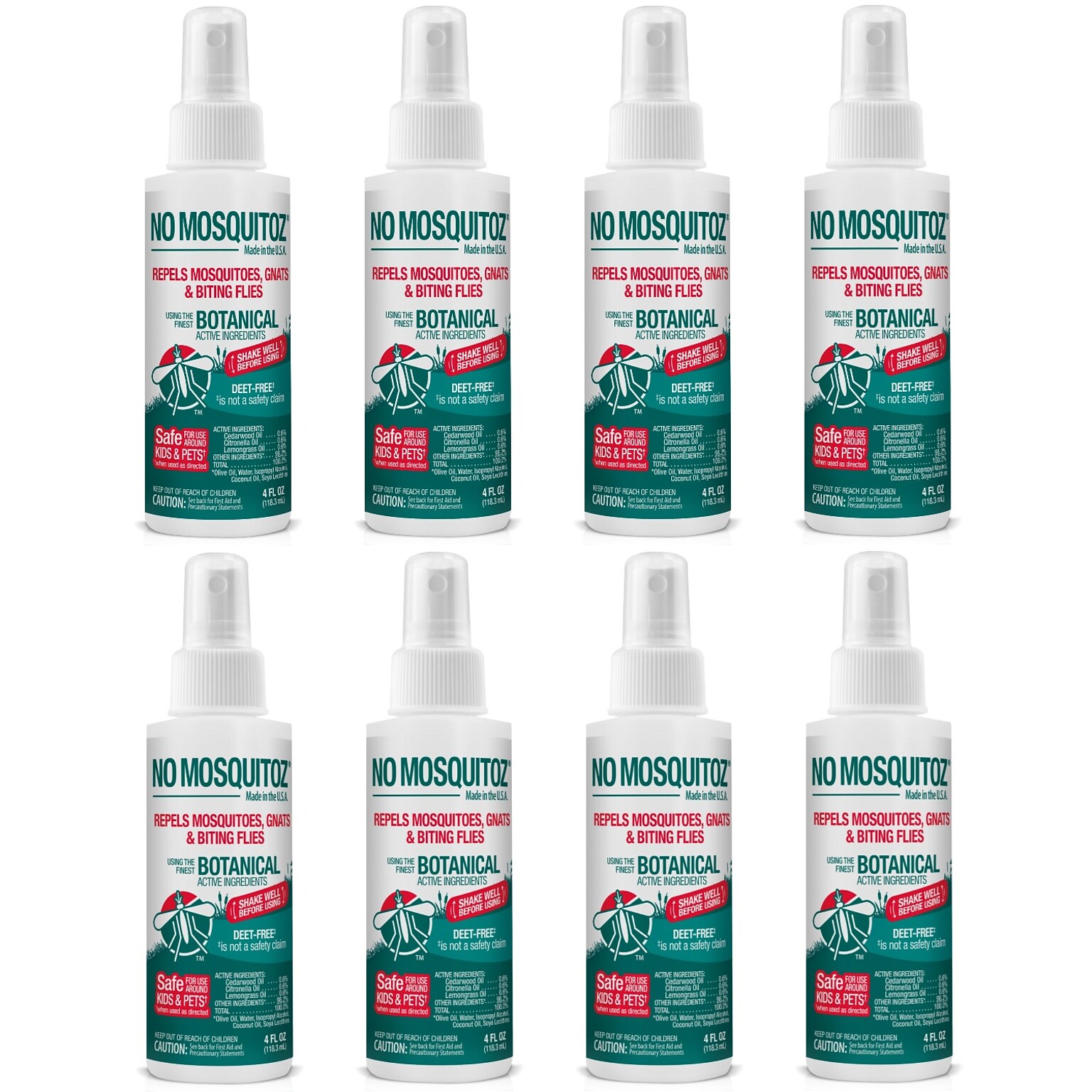 No Mosquitoz Natural DEET-Free Insect Repellent Spray for Mosquitoes, Woodsy Scent, 4oz, 8/Pack (BND04608)