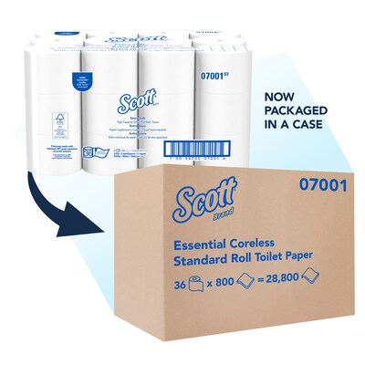 Scott 2 Ply Coreless Toilet Paper, White, 800 Sheets/Roll, 36 Rolls/Carton (07001)