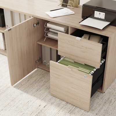 Bush Business Furniture Stratus 72"W Electric Adjustable Standing Desk with Storage, Natural Elm (SUT020NE)