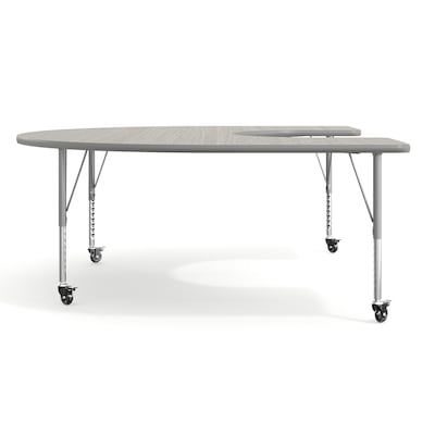 Flash Furniture Wren Horseshoe Activity Table, 66" x 60", Height Adjustable, Light Gray Top/Silver Frame (XUA6066HRSLGTPC)