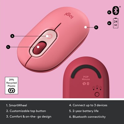 Logitech POP Wireless Ambidextrous Optical Mouse, Heartbreaker (910-006545)