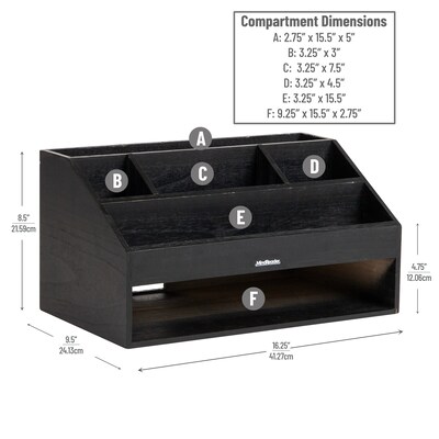 Mind Reader 6-Compartment Desk Organizer, Black (DESKCOMP-BLK)