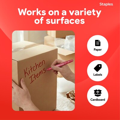 Staples Duramark Permanent Marker, Fine Tip, Red, Dozen (ST62951)