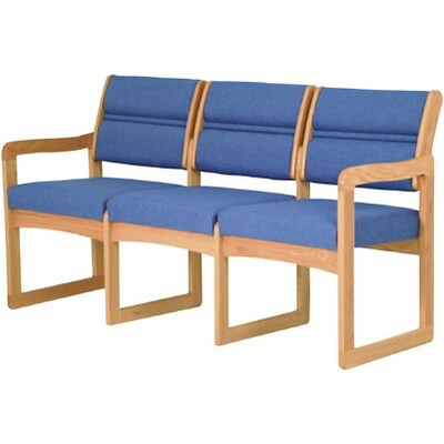 Wooden Mallets® Dakota Wave Series Triple Sled Base Sofa in Light Oak; Powder Blue