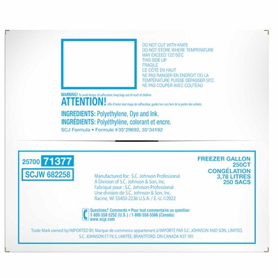 Ziploc Double Zipper Freezer Storage Bags, Gallon, 250 Bags/Carton (682258)