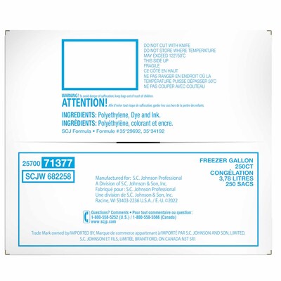 SC Johnson 682254 Commercial Ziploc 2 Gallon Freezer Bags