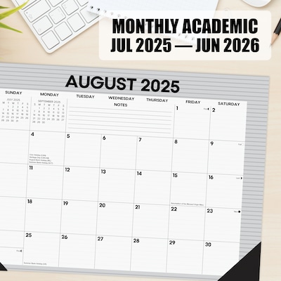 2025-2026 Willow Creek Pinstripe 17" x 12" Academic Monthly Desk Pad Calendar, Multicolor (56943)
