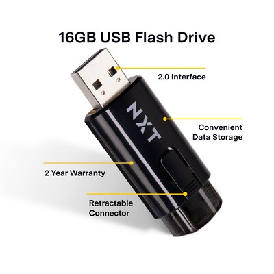 NXT Technologies 16GB USB 2.0 Type-A Flash Drive, Black (NX61118)