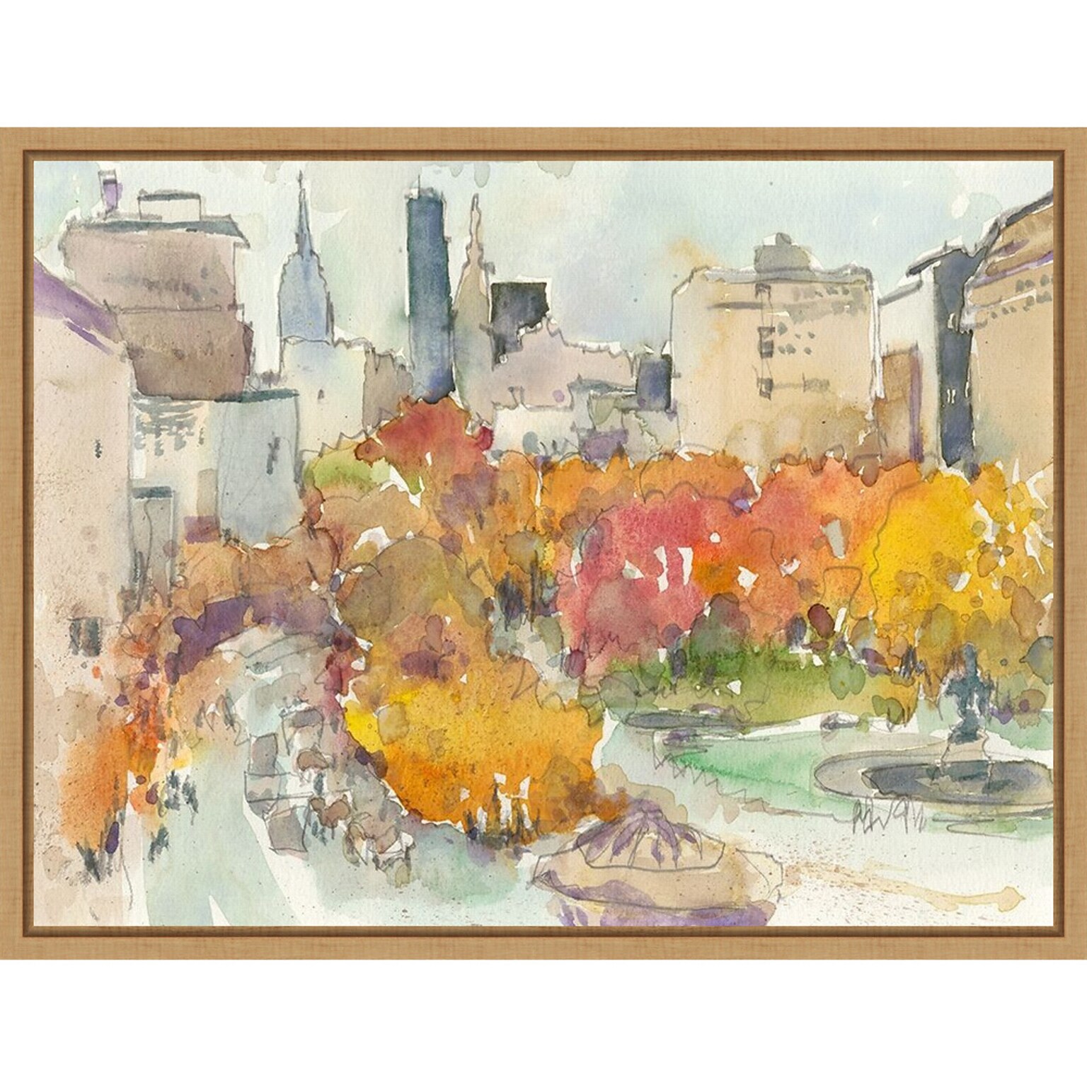 Amanti Art Autumn in New York - Study III by Samuel Dixon Framed Canvas Wall Art Print, 24 x 18 (A42675322611)