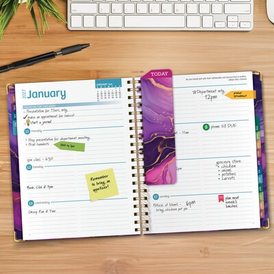 2027 Excello Brands 9 x 11 Weekly & Monthly Standard Planner, Paperboard Cover, Pink Purple Marble (FSHN-CY27-8511-22)