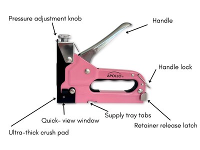 Apollo Tools Stapler with Power Adjustment Knob, Pink/Black (DT5020P)