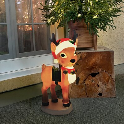 Fraser Hill Farm 28” Reindeer with Santa Hat Christmas Blow Mold (FFBM-1RND-MLT)