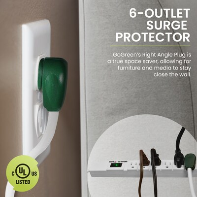 GoGreen Power 15' Surge Protector, 6 Outlets, White (GG-16315-15)