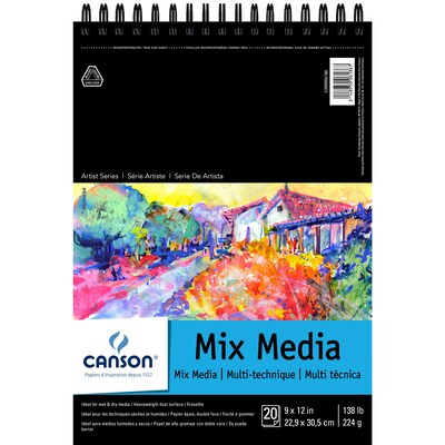 Canson Artist Series 9 x 12 Wire Bound Mixed Media Sketch Pad, 20 Sheets/Pad, 3/Bundle (MCXC200006