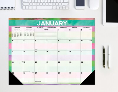 2026 Willow Creek Watercolor Stripes 22" x 17" Monthly Desk Pad Calendar (57292)