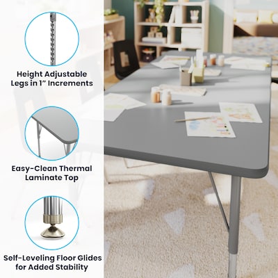 Flash Furniture Wren Rectangular Activity Table, 72" x 30", Height Adjustable, Gray Top/Silver Frame (XUA3072RECGTP)
