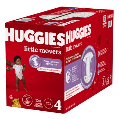 Huggies Little Movers Baby Diapers, Size 4, 120/Carton (53593)