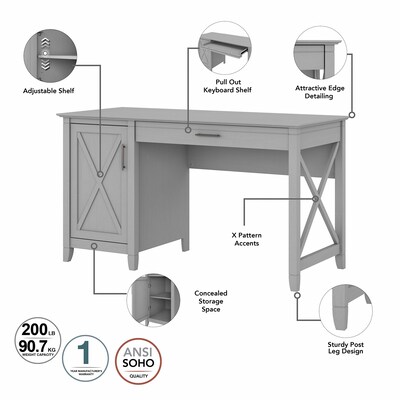 Bush Furniture Key West 54"W Computer Desk with Keyboard Tray and Storage, Cape Cod Gray (KWD154CG-03)